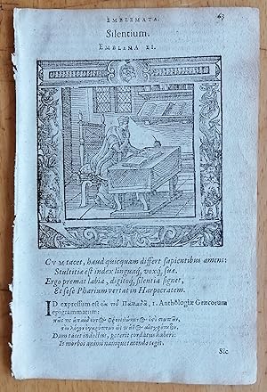 Bild des Verkufers fr Silentium - Original Engraving Alciatus - 1581 zum Verkauf von raremapexchange