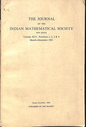 Seller image for The Journal of the Indian Mathematical Society Vol. XLV, No. 1, 2, 3 & 4 for sale by Majestic Books