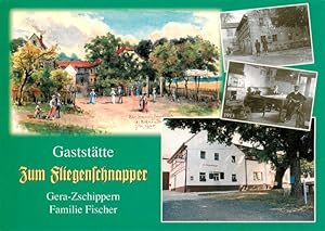 Postkarte Carte Postale 73916491 Gera Gaststaette Zum Fliegenschnapper Gaststube 1913 Teilansichten