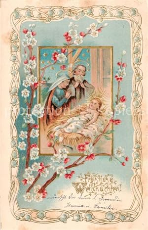 Bild des Verkufers fr Postkarte Carte Postale 73921528 Krippe Weihnachtskrippe Crib Copier Froehlische Weihnachten Litho zum Verkauf von Versandhandel Boeger