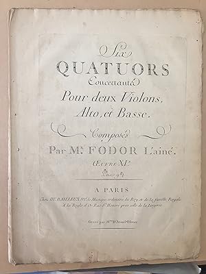 Image du vendeur pour Six quatuors concertants pour deux violons, alto et basse. Oeuvre XI. mis en vente par Librairie-Galerie Btis