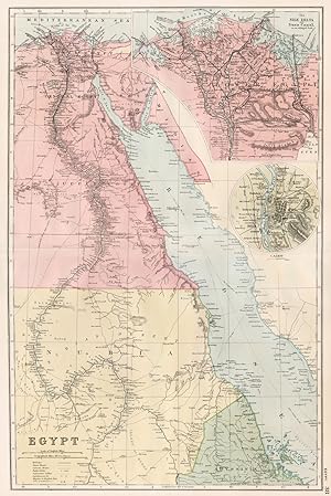 Imagen del vendedor de Egypt; Inset maps of The Nile Delta and Suez Canal; Cairo a la venta por Antiqua Print Gallery