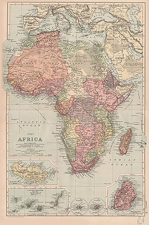 Africa; Inset maps of Madeira; Canary Islands; Mauritius