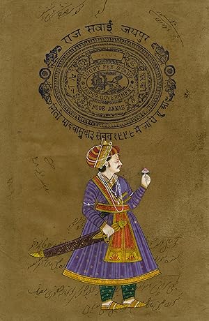 A Rajput prince with a sword and dagger, holding a lotus blossom