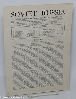 Immagine del venditore per Soviet Russia, official organ of the Russian Soviet Government Bureau. Vol. 3, no. 23, December 4, 1920 venduto da Bolerium Books Inc.
