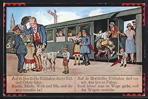 Seller image for Knstler-Ansichtskarte Hans Boettcher: Auf die schwbische Eisenbahne drfet Kh und chsle fahre. for sale by Bartko-Reher
