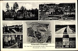 Bild des Verkufers fr Landkarten Ansichtskarte / Postkarte Hohenstein Ernstthal in Sachsen, Sachsenring, Bethlehemstift, Autobahn, Karl May Haus zum Verkauf von akpool GmbH