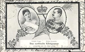 Ansichtskarte / Postkarte Serbisches Königspaar, ermordet 1903, Königin Draga, König Alexander, P...