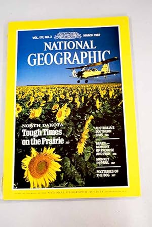 Imagen del vendedor de National Geographic Magazine, Ao 1987, vol. 171, n 3:: Australia's southern seas: a cold, rich world beneath the southern cross; North Dakota: tough times on the prairie; Brazil: moment of promise & pain; Monkey in Peril: rescuing Brazil's muriqui; Mysteries of the bog a la venta por Alcan Libros