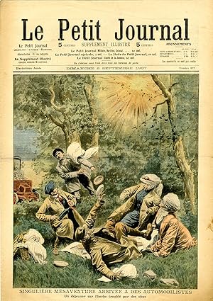 "LE PETIT JOURNAL N°877 du 8/9/1907" SINGULIÈRE MÉSAVENTURE ARRIVÉE A DES AUTOMOBILISTES : Un déj...