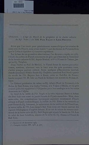 Bild des Verkufers fr L'age du Flysch de la peripherie de la chaine calcaire du Rif. zum Verkauf von Antiquariat Bookfarm
