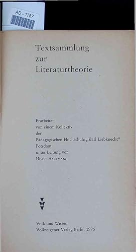 Bild des Verkufers fr Textsammlung zur Literaturtheorie. AD-1787 zum Verkauf von Antiquariat Bookfarm