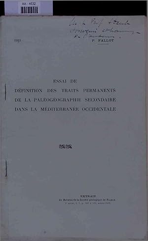 Bild des Verkufers fr Essai de definition des traits permanents de la paleogeographie secondaire dans la Mediterranee Occidentale. zum Verkauf von Antiquariat Bookfarm