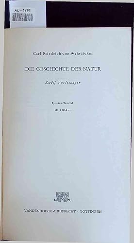Image du vendeur pour Die Geschichte der Natur. AD-1796. Zwlf Vorlesungen mis en vente par Antiquariat Bookfarm