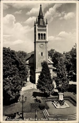 Ansichtskarte / Postkarte Schneidemühl Pommern, Evangelische Kirche, Kaiser Wilhelm Denkmal