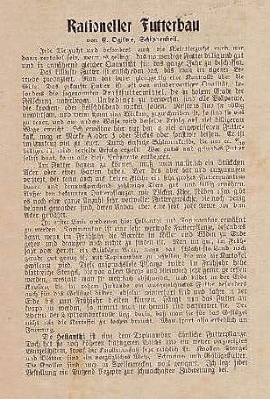Rationeller Futterbau. Werbezettel für die Firma E.Ogilvie, Schippenbeil, Bezirk Königsberg, mit ...