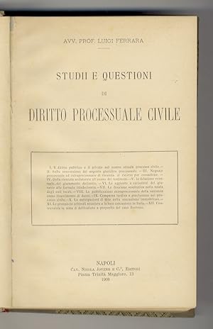 Bild des Verkufers fr Studii e questioni di diritto processuale civile. zum Verkauf von Libreria Oreste Gozzini snc