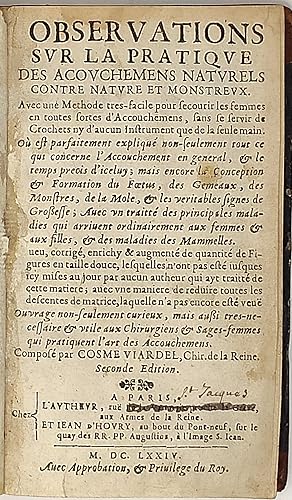 Seller image for Observations sur la pratique des acouchemens naturels contre nature et monstreux. Sec. dition. for sale by Antiquariat Franz Siegle