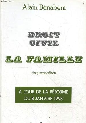 Bild des Verkufers fr Droit civil la famille - 5 e dition -  jour de la rforme du 8 janvier 1993. zum Verkauf von Le-Livre