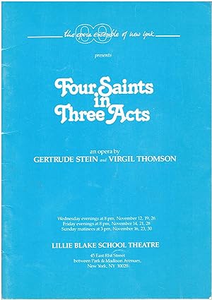 Seller image for Program for Opera Ensemble Presentation of "Four Saints in Three Acts" (Black cast) for sale by Manian Enterprises