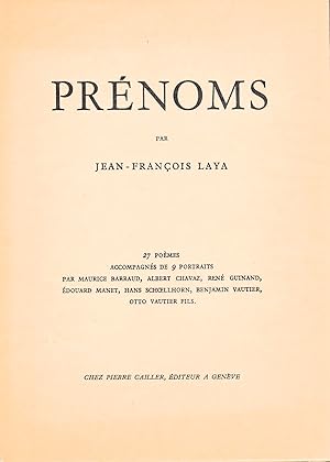 Seller image for Prnoms. 27 pomes accompagns de 9 portraits par M. Barraud, A. Chavaz, R.Guinand, Ed.Manet, H.Schoellhorn, B.Vautier, O.Vautier. for sale by Eratoclio