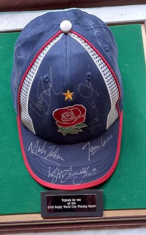 2003 ENGLAND WORLD CUP WINNERS AUTOGRAPHED TEAM CAP.