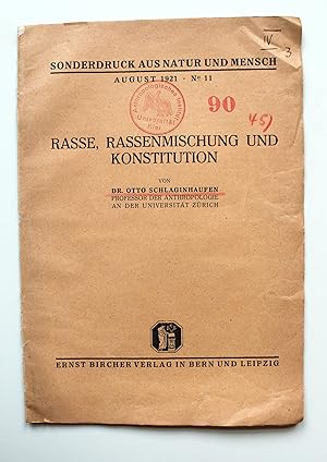 Bild des Verkufers fr Rasse, Rassenmischung und Konstitution. zum Verkauf von Versandantiquariat Hsl