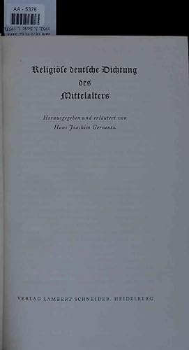 Bild des Verkufers fr Religise deutsche Dichtung des Mittelalters. zum Verkauf von Antiquariat Bookfarm
