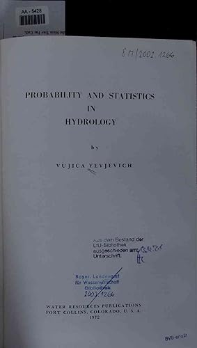 Imagen del vendedor de Probability and statistics in hydrology. a la venta por Antiquariat Bookfarm