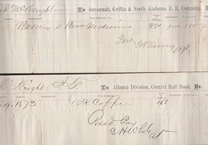 (6) 1872-3 Freight Receipts form Georgia and Alabama Rail Road Companies