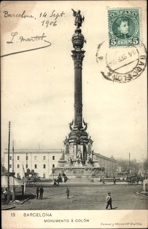 Bild des Verkufers fr Ansichtskarte / Postkarte Barcelona Katalonien Spanien, Denkmal fr Kolumbus zum Verkauf von akpool GmbH