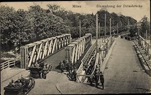 Ansichtskarte / Postkarte Jelgava Mitau Lettland, Einweihung der Drixebrücke, deutsche Armeefahrz...