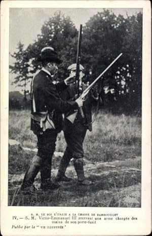 Bild des Verkufers fr Ansichtskarte / Postkarte Rambouillet Yvelines, Knig Viktor Emanuel III. von Italien auf der Jagd, Jagdgewehr zum Verkauf von akpool GmbH