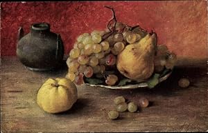 Künstler Ansichtskarte / Postkarte Giesler, Früchtestillleben, Obstschale, Weintrauben - Primus 1014
