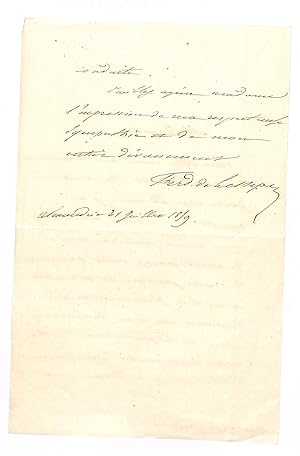 Imagen del vendedor de Eigenh. Brief mit U. "Ferd. de Lesseps". a la venta por Eberhard Kstler Autographen&Bcher oHG