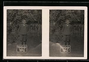 Imagen del vendedor de Foto-Stereo-Ansichtskarte Kleiner Junge zum Schuljahr 1942 a la venta por Bartko-Reher