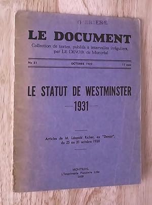 Immagine del venditore per Le Statut de Westminster 1931 venduto da Claudine Bouvier