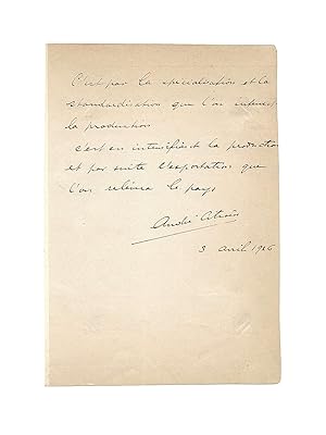 Rare pensée autographe du célèbre ingénieur et pionnier de lindustrie automobile