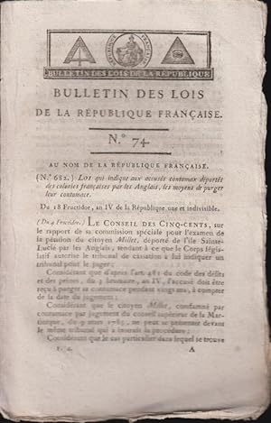 Seller image for Bulletin des lois de la Rpublique Franaise n 74 for sale by PRISCA