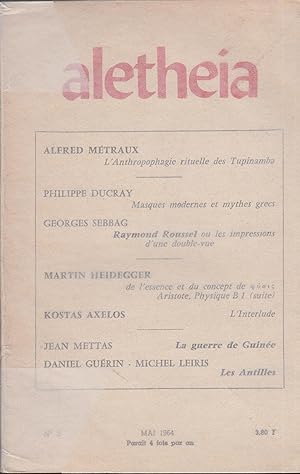 Bild des Verkufers fr Aletheia N3 Mai 1964 Sommaire: l'anthropologie rituelle des Tupinamba; Masques modernes et mythes grecs; Raymond Roussel ou les impressions d'une double vue . zum Verkauf von PRISCA