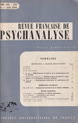 Seller image for Revue Franaise de Psychanalyse - Tome XXIX - N 1 for sale by PRISCA