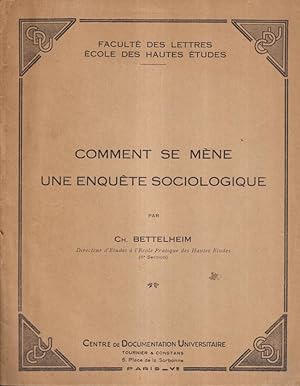 Imagen del vendedor de Comment se mne une enqute sociologique a la venta por PRISCA