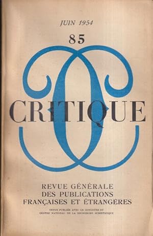 Imagen del vendedor de Critique. Revue gnrale des publications franaises et trangres. - N 85 - Tome X a la venta por PRISCA