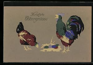 Bild des Verkufers fr Ansichtskarte Hhner mit Osternest zum Verkauf von Bartko-Reher