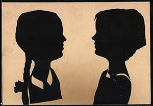 Ansichtskarte Profil zweier Mädchen, Scherenschnitt