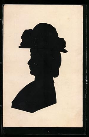 Ansichtskarte Dame mit Hut im Profil, Scherenschnitt