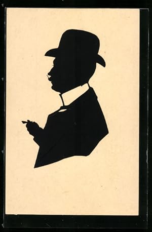 Ansichtskarte Herr mit Hut und Zigarette, Scherenschnitt