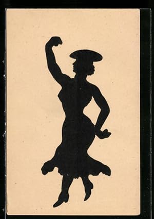 Ansichtskarte Scherenschnitt, Tanzende Frau mit Hut