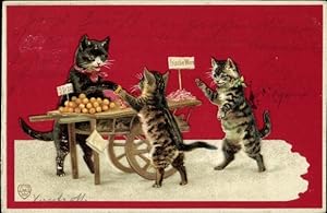 Ansichtskarte / Postkarte Vermenschlichte Katzen, Obststand, Frische Ware, Markt