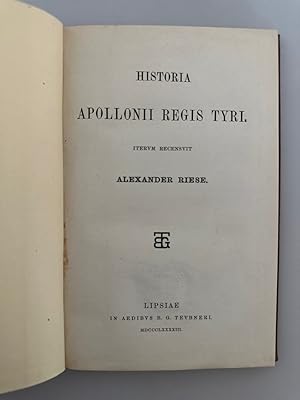 Bild des Verkufers fr Historia Apollonii Regis Tyri, iterum recensuit Alexander Riese. zum Verkauf von Wissenschaftl. Antiquariat Th. Haker e.K